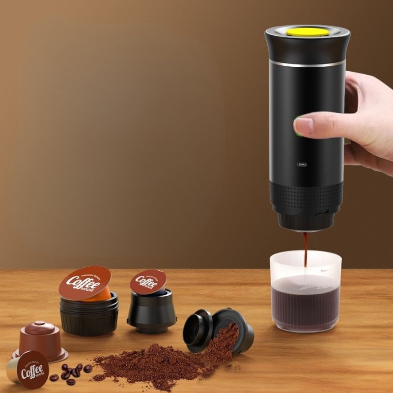 Tragbare 3-in-1 espresso-maschine – kompatibel mit gemahlenem kaffee & kapseln, usb aufladbar, intelligente heizung & extraktion, 60ml kapazität, ideal für reisen und den einsatz im freien