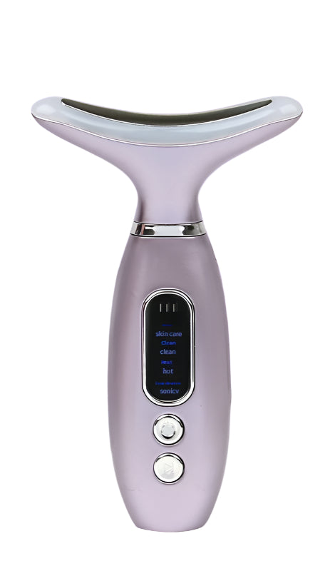 Wiederaufladbares nacken- und gesichtsstraffungsgerät mit farblichttherapie und vibrationsmassage – ideal für gesichtsschönheitswerkzeuge