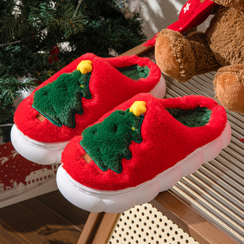 Unisex weihnachtsbaum hausschuhe mit flacher pvc-sohle und runder spitze – größen 36–45, rot, milchweiß, khaki – ideal für indoor-fußbekleidung