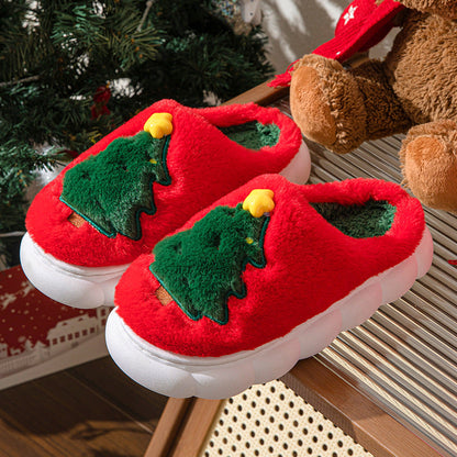 Unisex weihnachtsbaum hausschuhe mit flacher pvc-sohle und runder spitze – größen 36–45, rot, milchweiß, khaki – ideal für indoor-fußbekleidung
