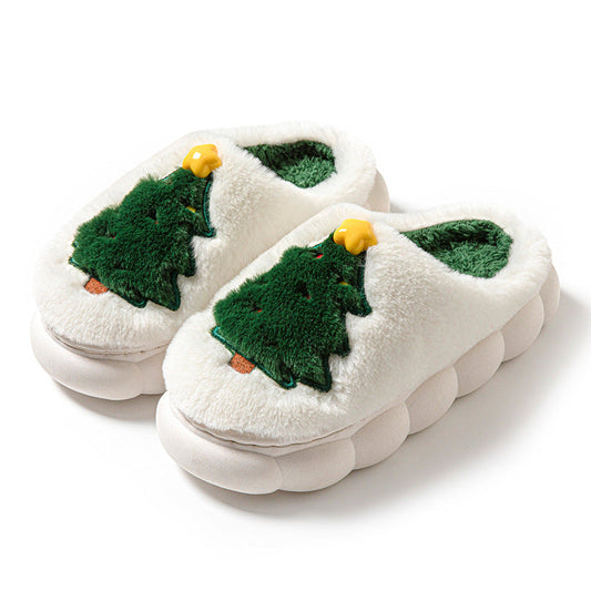 Unisex weihnachtsbaum hausschuhe mit flacher pvc-sohle und runder spitze – größen 36–45, rot, milchweiß, khaki – ideal für indoor-fußbekleidung