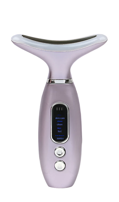 Wiederaufladbares nacken- und gesichtsstraffungsgerät mit farblichttherapie und vibrationsmassage – ideal für gesichtsschönheitswerkzeuge