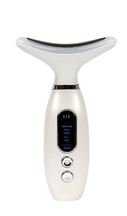 Wiederaufladbares nacken- und gesichtsstraffungsgerät mit farblichttherapie und vibrationsmassage – ideal für gesichtsschönheitswerkzeuge